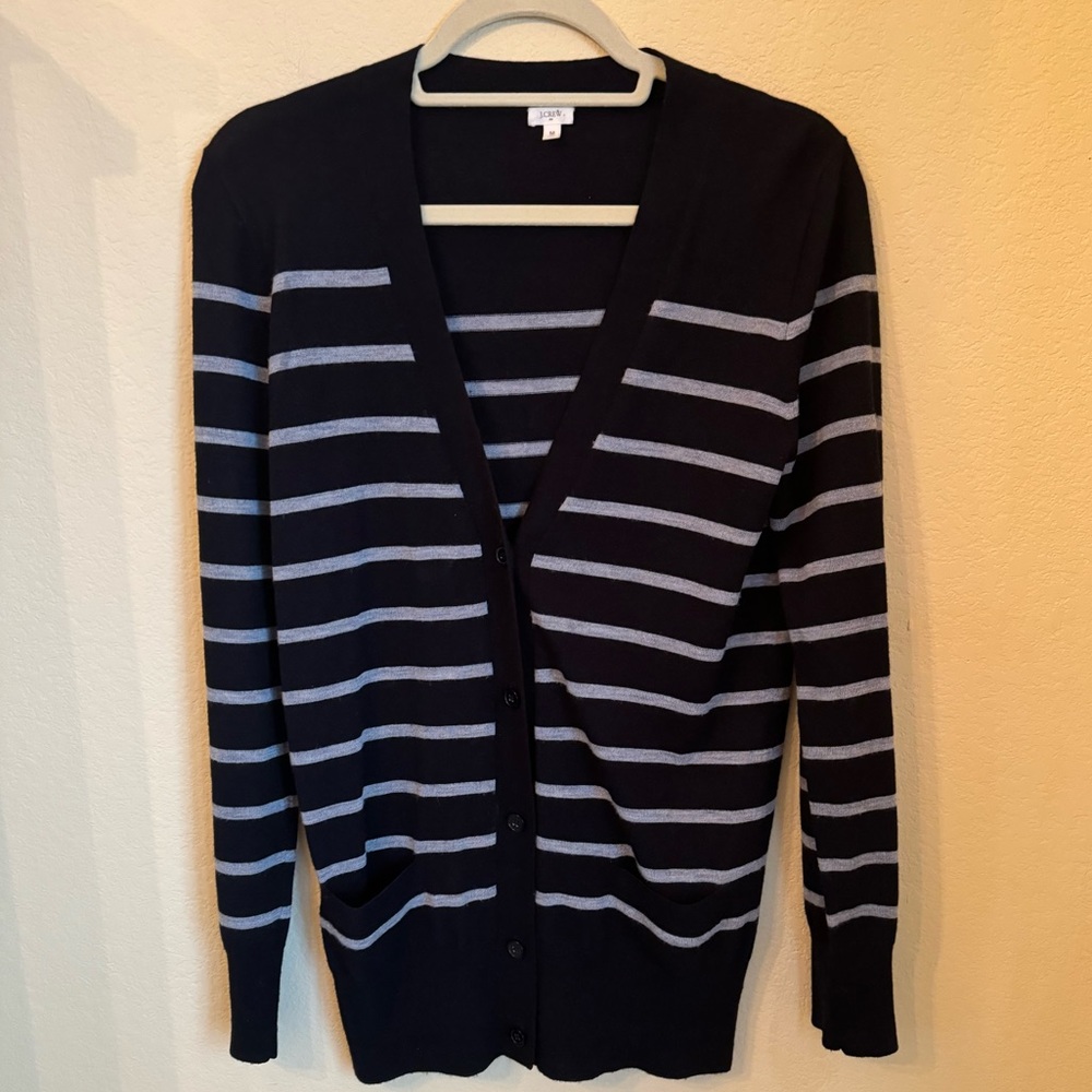 J. Crew 100% Merino Wool Black & Gray Button Down Cardigan Sweater Size M EUC